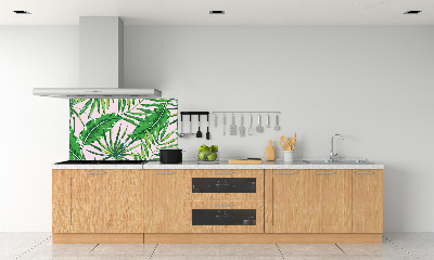 Rivestimento parete cucina con motivo di foglie tropicali