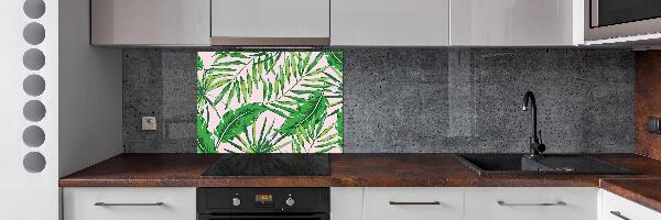Rivestimento parete cucina con motivo di foglie tropicali