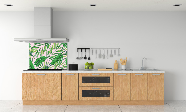 Rivestimento parete cucina con motivo di foglie tropicali