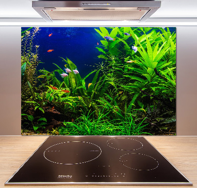 Rivestimento parete cucina con decorazione a motivo di pesci nell'acquario