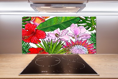 Pannello retrocucina con motivo di fiori hawaiani