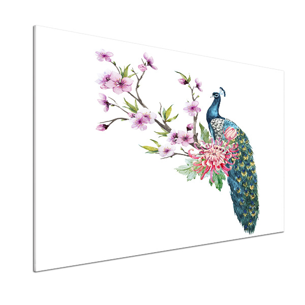 Pannello retrocucina con motivo pavone e fiori