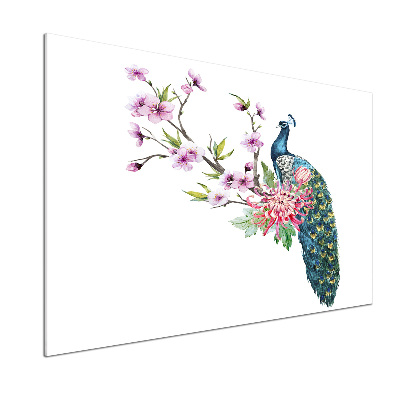 Pannello retrocucina con motivo pavone e fiori