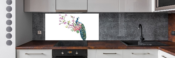 Pannello retrocucina con motivo pavone e fiori