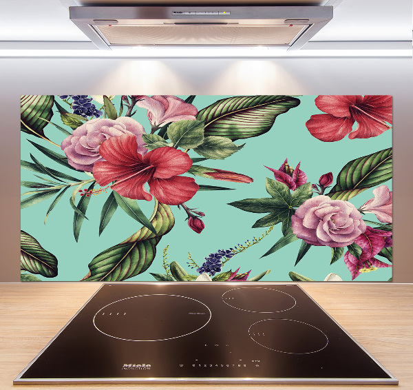 Rivestimento parete cucina con motivo a fiori tropicali