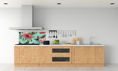 Rivestimento parete cucina con motivo a fiori tropicali