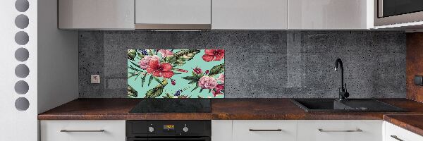 Rivestimento parete cucina con motivo a fiori tropicali