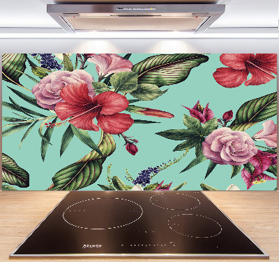 Rivestimento parete cucina con motivo a fiori tropicali