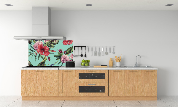 Rivestimento parete cucina con motivo a fiori tropicali