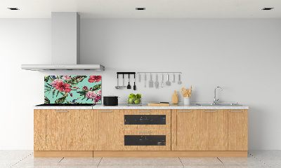 Rivestimento parete cucina con motivo a fiori tropicali