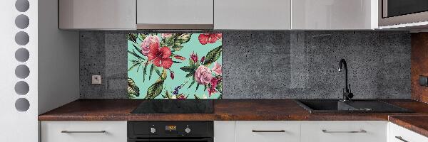 Rivestimento parete cucina con motivo a fiori tropicali