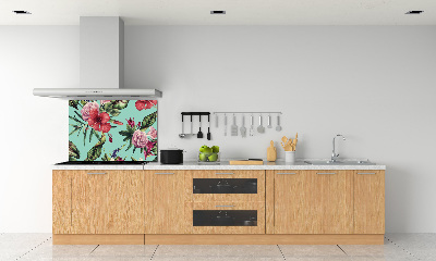 Rivestimento parete cucina con motivo a fiori tropicali