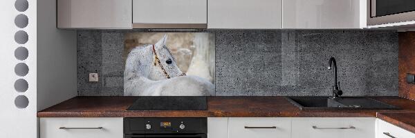 Rivestimento parete cucina con decorazione raffigurante un cavallo arabo bianco