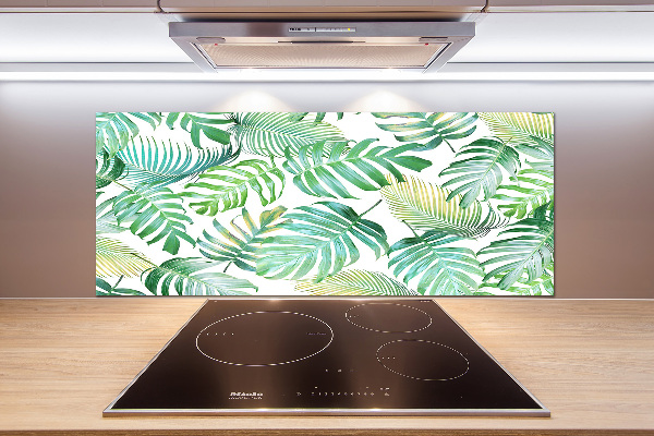 Rivestimento parete cucina con motivo di foglie tropicali