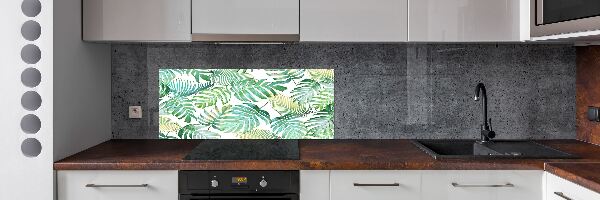Rivestimento parete cucina con motivo di foglie tropicali