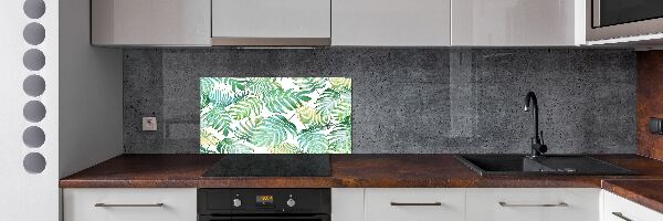 Rivestimento parete cucina con motivo di foglie tropicali