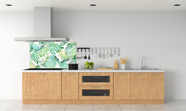 Rivestimento parete cucina con motivo di foglie tropicali