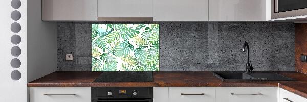 Rivestimento parete cucina con motivo di foglie tropicali