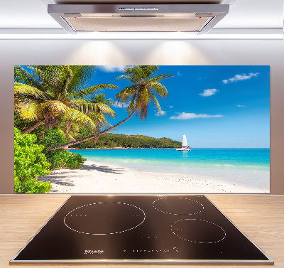 Rivestimento parete cucina con motivo spiaggia tropicale