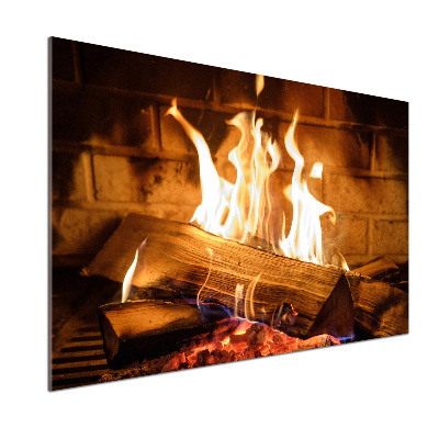 Pannello retrocucina con motivo di legna nel camino