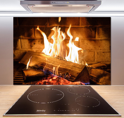 Pannello retrocucina con motivo di legna nel camino