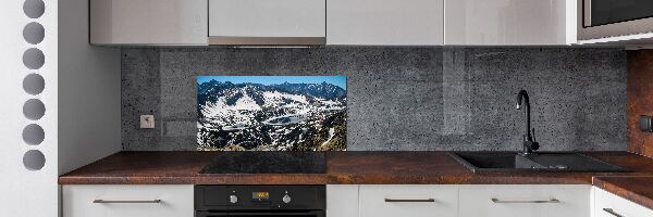 Rivestimento parete cucina con stampa del lago nei Monti Tatra