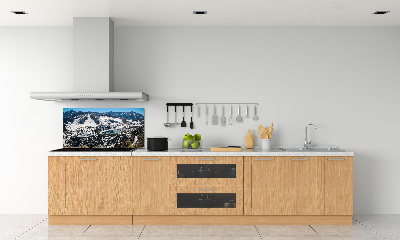 Rivestimento parete cucina con stampa del lago nei Monti Tatra
