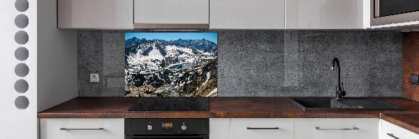 Rivestimento parete cucina con stampa del lago nei Monti Tatra
