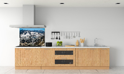 Rivestimento parete cucina con stampa del lago nei Monti Tatra