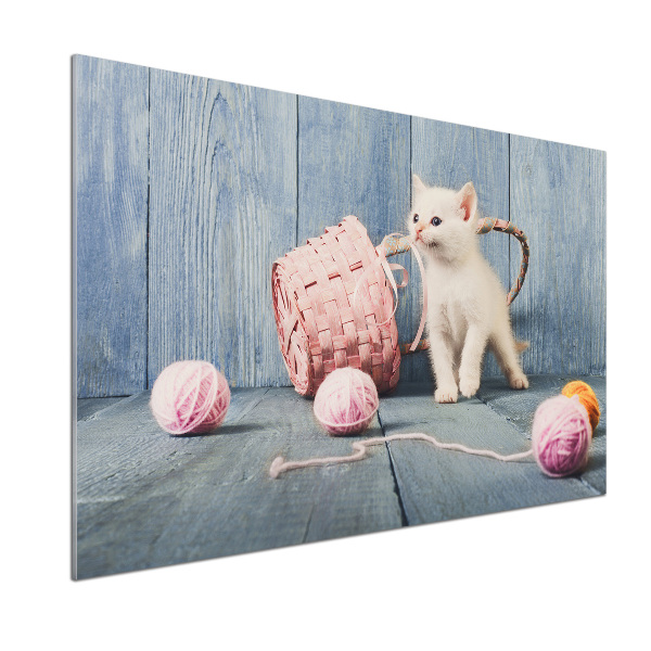 Pannello retrocucina con motivo di gatto bianco e matasse