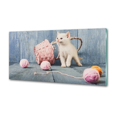 Pannello retrocucina con motivo di gatto bianco e matasse