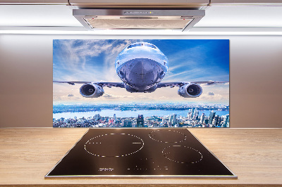 Pannello paraschizzi cucina con stampa raffigurante un aereo sopra la città