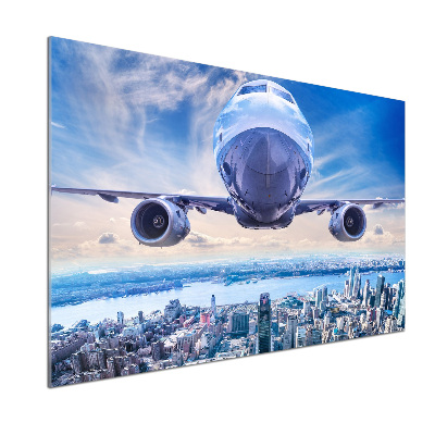 Pannello paraschizzi cucina con stampa raffigurante un aereo sopra la città