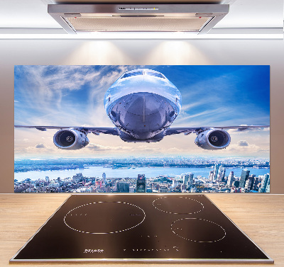 Pannello paraschizzi cucina con stampa raffigurante un aereo sopra la città