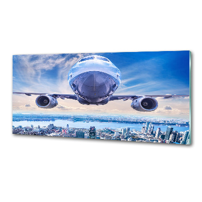 Pannello paraschizzi cucina con stampa raffigurante un aereo sopra la città