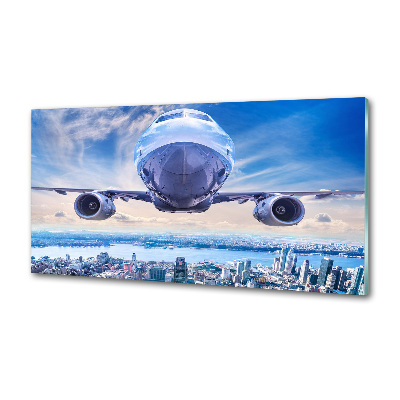 Pannello paraschizzi cucina con stampa raffigurante un aereo sopra la città