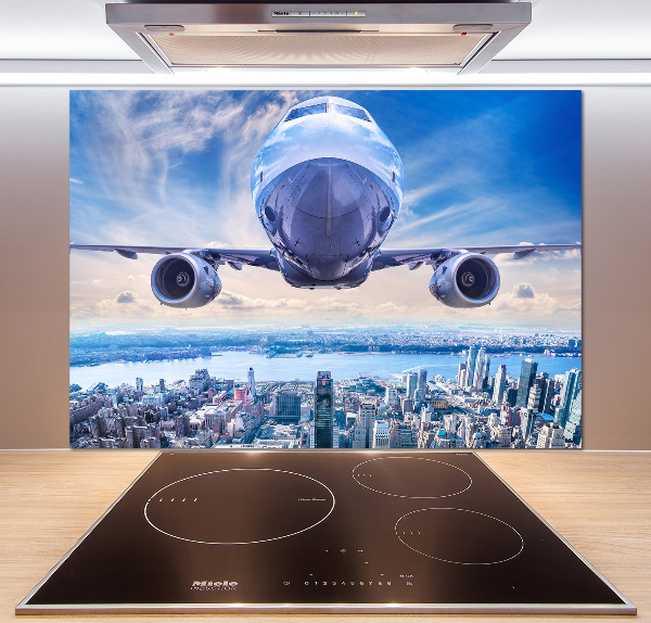 Pannello paraschizzi cucina con stampa raffigurante un aereo sopra la città