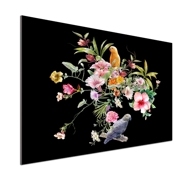 Rivestimento parete cucina con stampa di fiori e uccelli