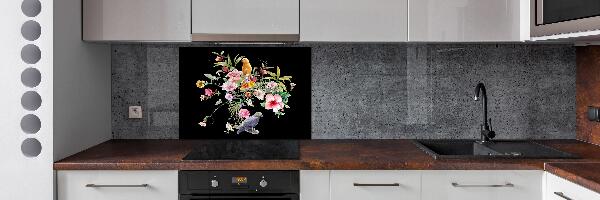 Rivestimento parete cucina con stampa di fiori e uccelli