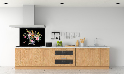 Rivestimento parete cucina con stampa di fiori e uccelli