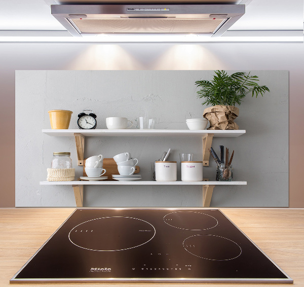 Pannello paraschizzi cucina con decorazioni raffigurate sullo scaffale