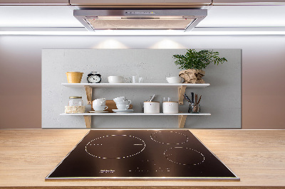 Pannello paraschizzi cucina con decorazioni raffigurate sullo scaffale