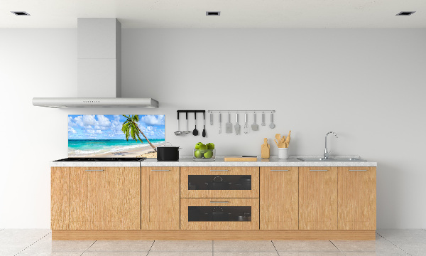 Rivestimento parete cucina con motivo 'Spiaggia tropicale' per decorare la parete