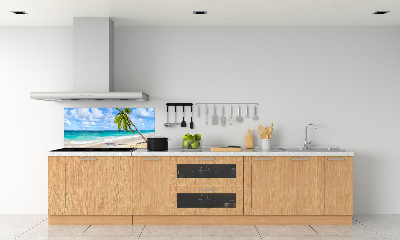 Rivestimento parete cucina con motivo 'Spiaggia tropicale' per decorare la parete