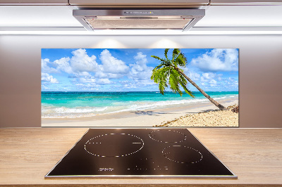 Rivestimento parete cucina con motivo 'Spiaggia tropicale' per decorare la parete