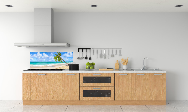 Rivestimento parete cucina con motivo 'Spiaggia tropicale' per decorare la parete