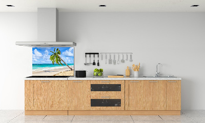Rivestimento parete cucina con motivo 'Spiaggia tropicale' per decorare la parete