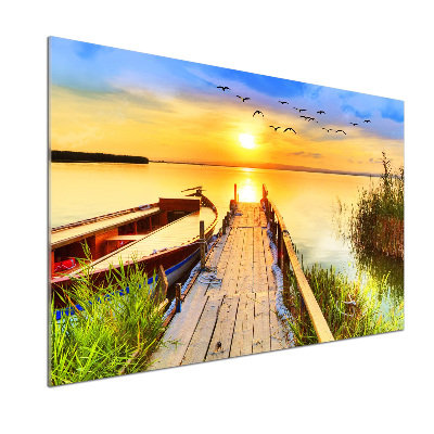 Pannello paraschizzi cucina con stampa raffigurante una barca e un molo