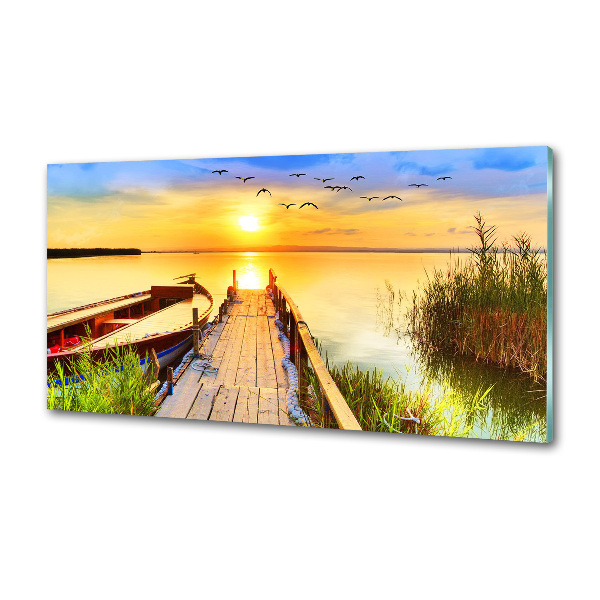 Pannello paraschizzi cucina con stampa raffigurante una barca e un molo