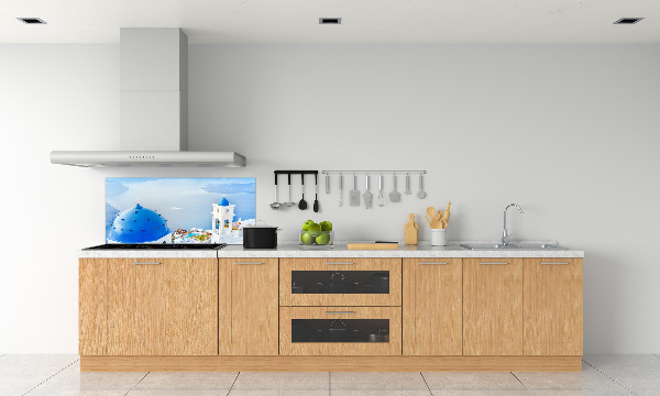 Rivestimento parete cucina con motivo ispirato a Santorini, Grecia